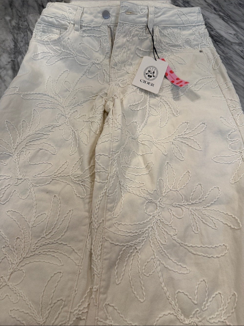 Cider Cream Embroidered High-Rise Jeans